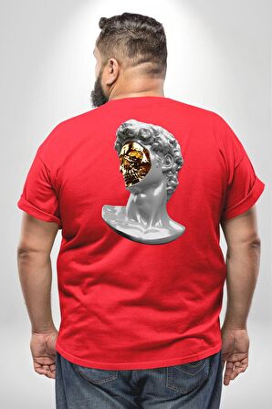 Modern Sanat Apollo Büyük Beden Kırmızı Tişört Kadın Erkek Ünisex Sırt Baskılı
