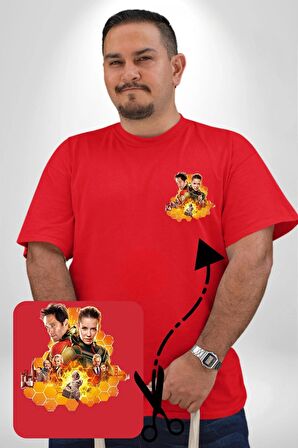 Antman ve Wasp  Kırmızı Büyük Beden Kadın Basic Minimal Baskılı Tişört