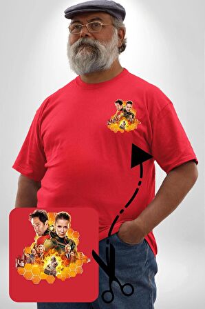 Antman ve Wasp  Kırmızı Büyük Beden Kadın Basic Minimal Baskılı Tişört