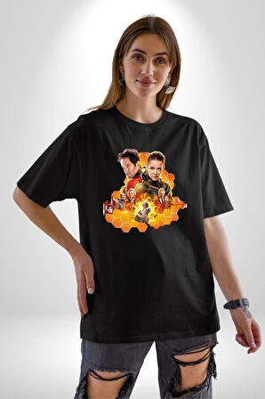 Antman ve Wasp  Pamuklu Bisiklet Yaka Kadın Erkek Oversize Boyfriend Dijital Baskılı Siyah T-shirt