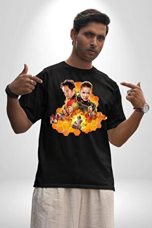Antman ve Wasp  Pamuklu Bisiklet Yaka Kadın Erkek Oversize Boyfriend Dijital Baskılı Siyah T-shirt