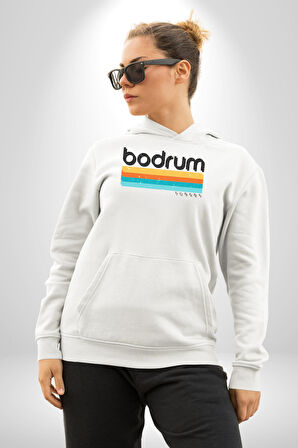 Bodrum Türkiye Kadın Erkek  Beyaz Kapüşonlu Sweatshirt Hoodie