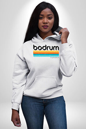 Bodrum Türkiye Kadın Erkek  Beyaz Kapüşonlu Sweatshirt Hoodie