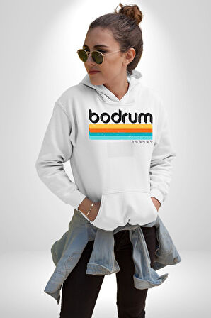 Bodrum Türkiye Kadın Erkek  Beyaz Kapüşonlu Sweatshirt Hoodie