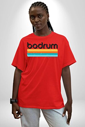 Bodrum Türkiye Pamuklu Bisiklet Yaka Kadın Erkek Oversize Boyfriend Dijital Baskılı Kırmızı T-shirt