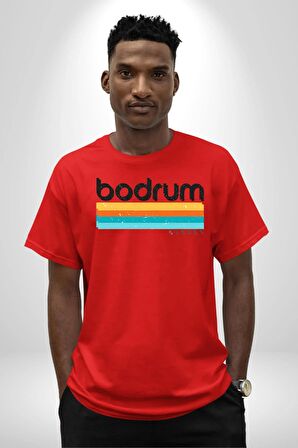 Bodrum Türkiye Pamuklu Bisiklet Yaka Kadın Erkek Oversize Boyfriend Dijital Baskılı Kırmızı T-shirt