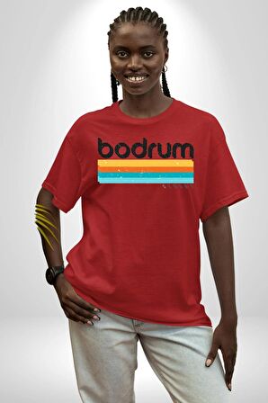 Bodrum Türkiye Pamuklu Bisiklet Yaka Kadın Erkek Oversize Boyfriend Dijital Baskılı Kırmızı T-shirt