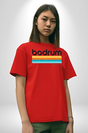 Bodrum Türkiye Pamuklu Bisiklet Yaka Kadın Erkek Oversize Boyfriend Dijital Baskılı Kırmızı T-shirt