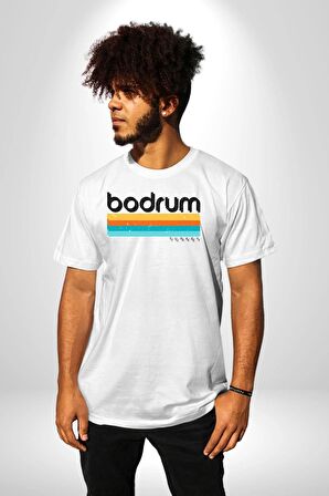 Bodrum Türkiye Kadın Erkek Unisex Beyaz Organik Baskılı T-Shirt Penye Yüksek Kalite
