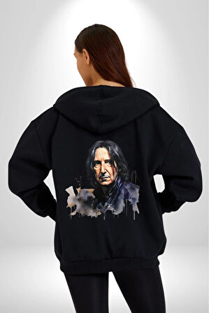 Severus Snape Sulu Boya Kadın Erkek Siyah Kapüşonlu Fermuarlı Baskılı Hırka Sweatshirt