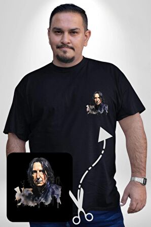 Severus Snape Sulu Boya Siyah Büyük Beden Kadın Basic Minimal Baskılı Tişört