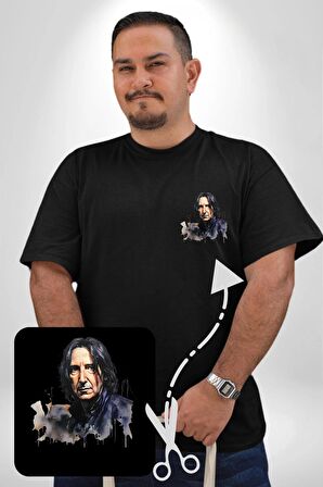 Severus Snape Sulu Boya Siyah Büyük Beden Kadın Basic Minimal Baskılı Tişört