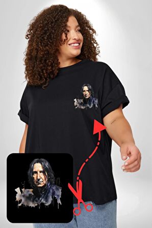 Severus Snape Sulu Boya Siyah Büyük Beden Kadın Basic Minimal Baskılı Tişört