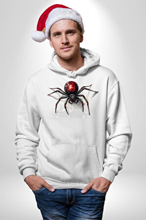 Beyaz Örümcek Kadın Erkek  Beyaz Kapüşonlu Sweatshirt Hoodie
