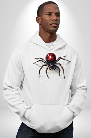 Beyaz Örümcek Kadın Erkek  Beyaz Kapüşonlu Sweatshirt Hoodie
