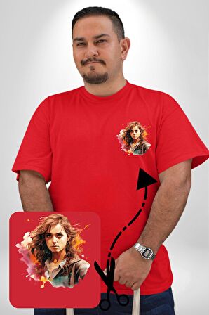 Hermione Granger Harry Potter Kırmızı Büyük Beden Kadın Basic Minimal Baskılı Tişört