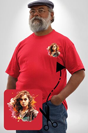 Hermione Granger Harry Potter Kırmızı Büyük Beden Kadın Basic Minimal Baskılı Tişört