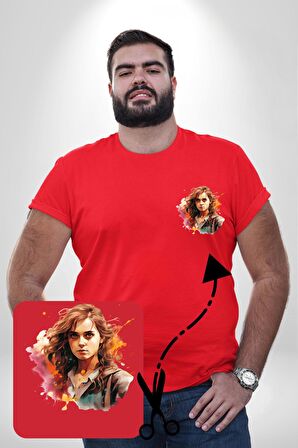Hermione Granger Harry Potter Kırmızı Büyük Beden Kadın Basic Minimal Baskılı Tişört
