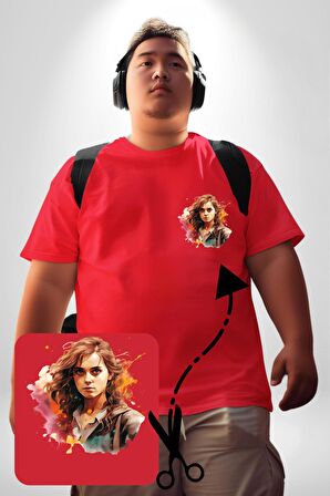 Hermione Granger Harry Potter Kırmızı Büyük Beden Kadın Basic Minimal Baskılı Tişört
