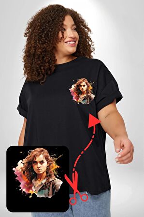 Hermione Granger Harry Potter Siyah Büyük Beden Kadın Basic Minimal Baskılı Tişört