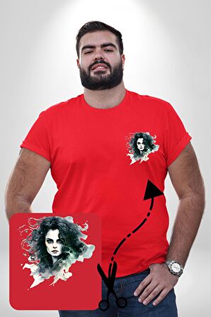 Bellatrix Lestrange Harry Potter Kırmızı Büyük Beden Kadın Basic Minimal Baskılı Tişört