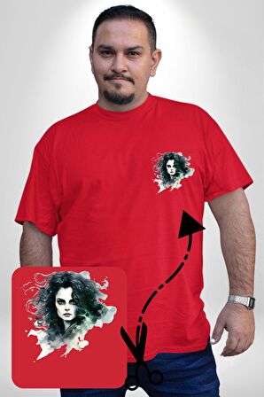 Bellatrix Lestrange Harry Potter Kırmızı Büyük Beden Kadın Basic Minimal Baskılı Tişört