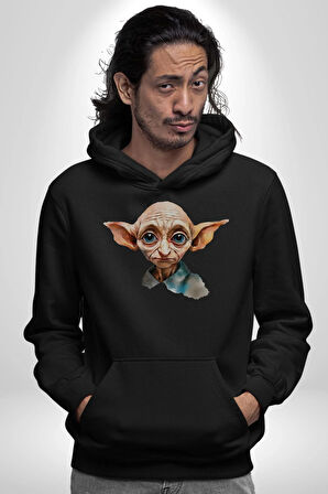 Dobby Elf Harry Potter Sulu Boya Kadın Erkek  Siyah Kapüşonlu Sweatshirt Hoodie