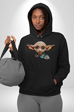 Dobby Elf Harry Potter Sulu Boya Kadın Erkek  Siyah Kapüşonlu Sweatshirt Hoodie