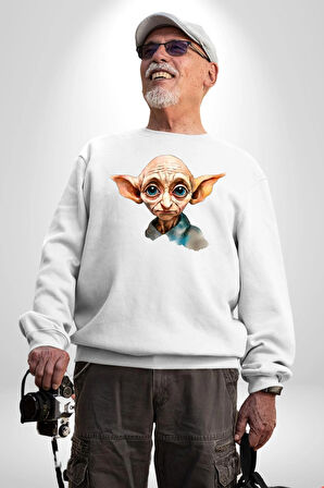 Dobby Elf Harry Potter Sulu Boya Kadın Erkek Beyaz Sweatshirt 