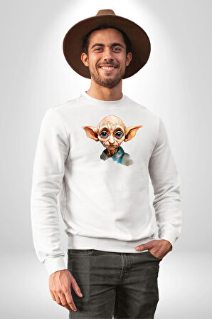 Dobby Elf Harry Potter Sulu Boya Kadın Erkek Beyaz Sweatshirt 