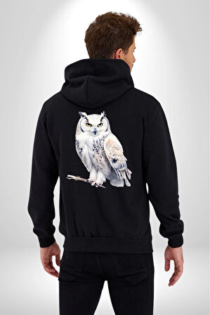Beyaz Baykuş Harry Potter Posta  Kadın Erkek Siyah Kapüşonlu Fermuarlı Baskılı Hırka Sweatshirt