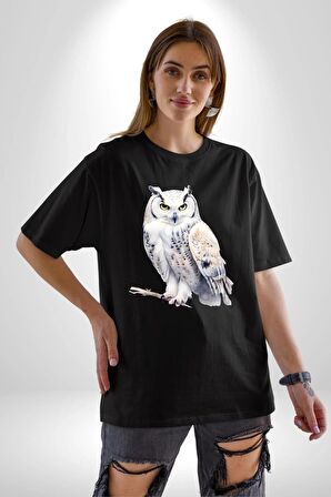 Beyaz Baykuş Harry Potter Posta  Pamuklu Bisiklet Yaka Kadın Erkek Oversize Boyfriend Dijital Baskılı Siyah T-shirt