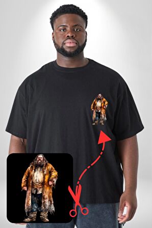 Rubeus Hagrid Harry Potter Karakteri  Siyah Büyük Beden Kadın Basic Minimal Baskılı Tişört