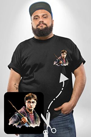 Sulu Boya Harry Potter Siyah Büyük Beden Kadın Basic Minimal Baskılı Tişört