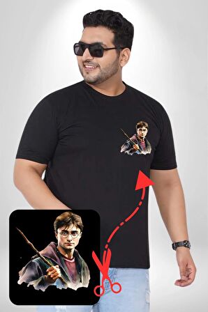 Sulu Boya Harry Potter Siyah Büyük Beden Kadın Basic Minimal Baskılı Tişört