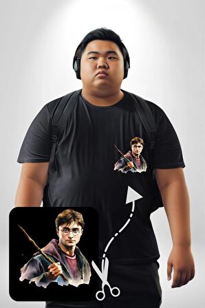 Sulu Boya Harry Potter Siyah Büyük Beden Kadın Basic Minimal Baskılı Tişört