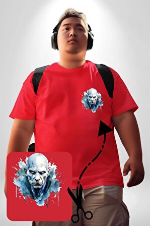 Lord Voldemort Sulu Boya Kırmızı Büyük Beden Kadın Basic Minimal Baskılı Tişört