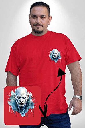 Lord Voldemort Sulu Boya Kırmızı Büyük Beden Kadın Basic Minimal Baskılı Tişört