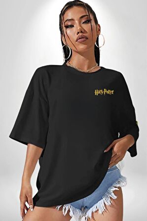 Kitap Baykuş Sihir Siyah Oversize Kadın Erkek Ön ve Sırt Baskılı Tişört