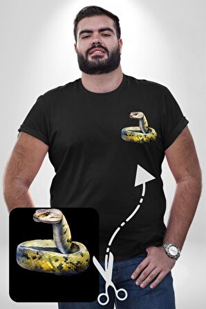 Snake Yılan Anaconda  Siyah Büyük Beden Kadın Basic Minimal Baskılı Tişört