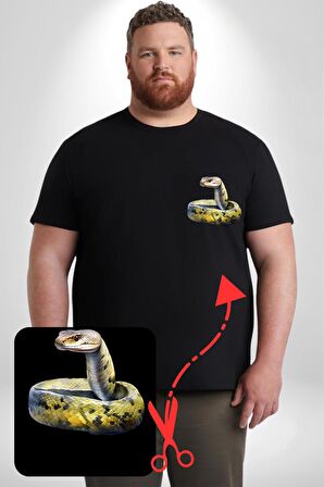 Snake Yılan Anaconda  Siyah Büyük Beden Kadın Basic Minimal Baskılı Tişört