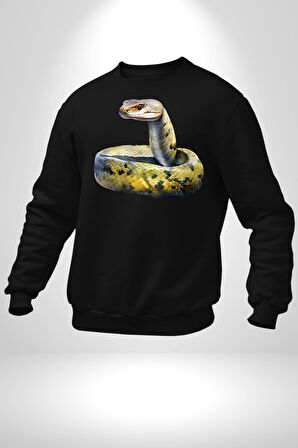 Snake Yılan Anaconda  Kadın Erkek Siyah Sweatshirt 