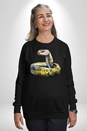 Snake Yılan Anaconda  Kadın Erkek Siyah Sweatshirt 