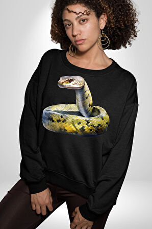Snake Yılan Anaconda  Kadın Erkek Siyah Sweatshirt 
