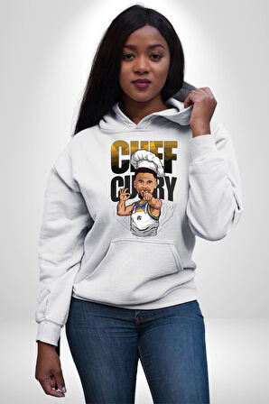 Basketbol Chef Curry Nba Star Stafine Curry Kadın Erkek  Beyaz Kapüşonlu Sweatshirt Hoodie