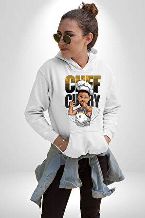 Basketbol Chef Curry Nba Star Stafine Curry Kadın Erkek  Beyaz Kapüşonlu Sweatshirt Hoodie