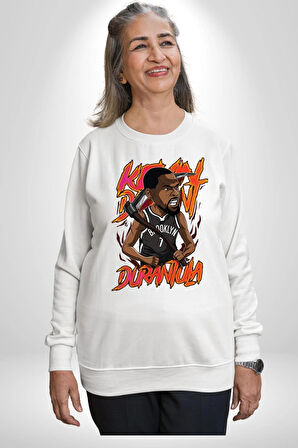 Karikatür Basketbol Durantula Kyrie Irving Brooklyn NBA Star Kadın Erkek Beyaz Sweatshirt 
