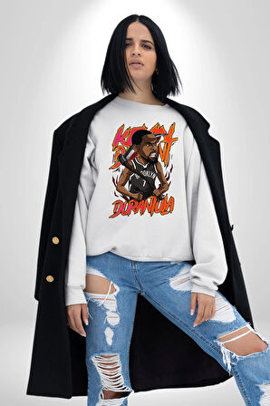 Karikatür Basketbol Durantula Kyrie Irving Brooklyn NBA Star Kadın Erkek Beyaz Sweatshirt 