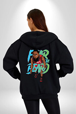 Sakaldan Korkmak Yazılı Basketbol James Harden Star Kadın Erkek Siyah Kapüşonlu Fermuarlı Baskılı Hırka Sweatshirt