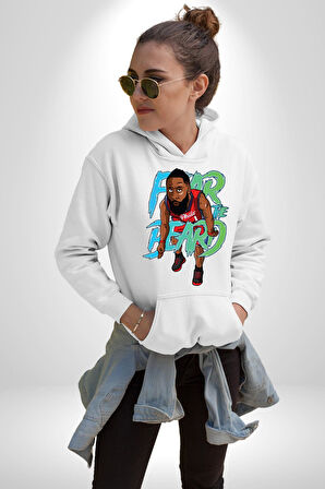 Sakaldan Korkmak Yazılı Basketbol James Harden Star Kadın Erkek  Beyaz Kapüşonlu Sweatshirt Hoodie